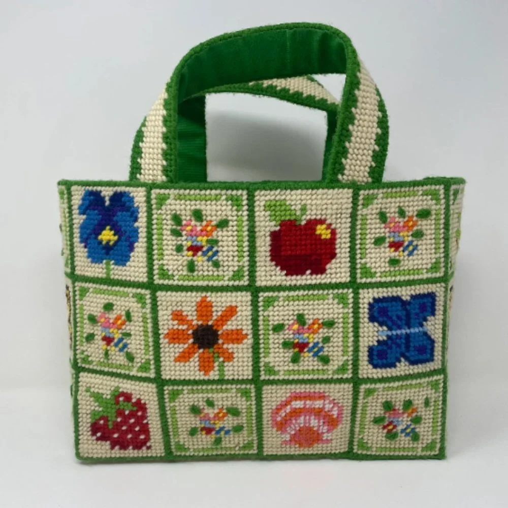Vintage Rare Design Nature Handmade Needle Point Purse, Cream Green - Picture 1 of 10